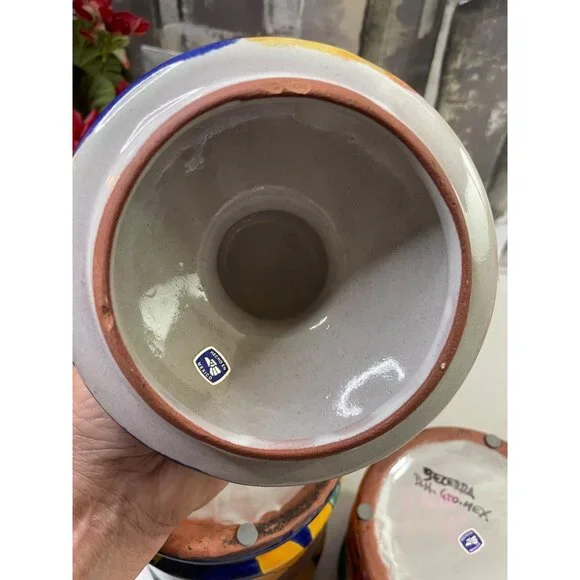 Mexican Blue Talavera Pottery Canister Set of 2 Sunflower w/ Lids - Picture 13 of 16